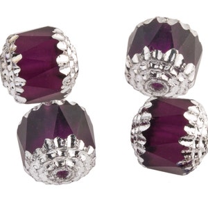 Czech diamond-cut window beads with silver edges in a reddish dark amethyst. 10mm. 4 pcs. B11-pp-0983
