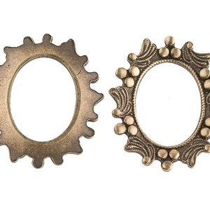 Vintage oxidized brass frame for a 19x14mm cabochon. Pkg of 1. b9-0956