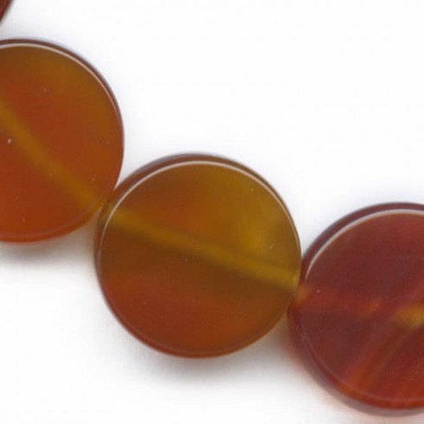 Carnelian agate disks beads. 15mm diameter. 4 pcs. B4-car278