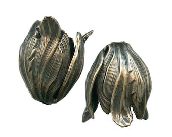 Oxidized brass petal bead cap 22mm sold individually. b9-2024