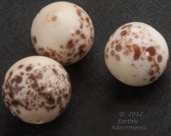 Vintage Cream Glass Round Beads with Aventurine Dots, Japan (Pkg of 5)