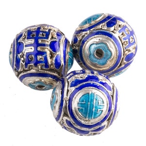 Chinese enamel longevity bead. 15mm-16mm. pkg of 1. b2-617