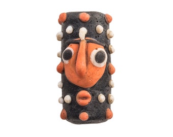 Glass double head pendant /  bead,  ancient Phoenician bead reproduction handmade in Java. 32x17mm.  3mm hole. b1-1003