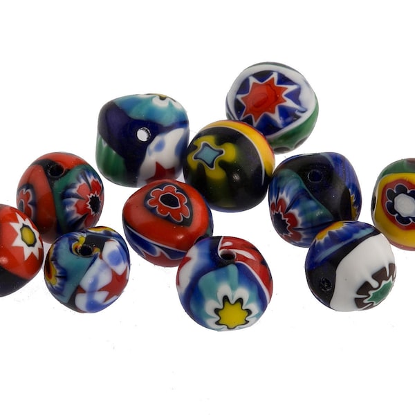 Vintage Murano millefiore flower beads, 1950-60s. 8mm pkg of 5. b1-641-1