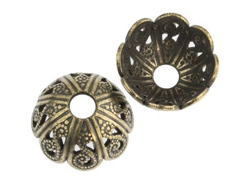 Solid brass filigree beadcap from antique mold. 5x10mm Pkg of 4. b9-0495