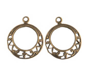 Vintage brass filigree hoop. 15mm Pkg. of 4. b9-0867