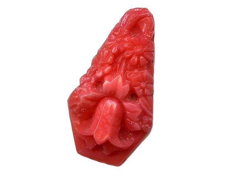 Antique Bohemian molded coral glass teardrop,1920s Gablonz b5-597 25x14mm pkg of 2