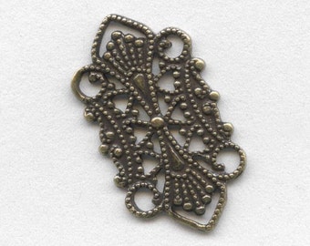 Conector de filigrana estampada de latón oxidado de 10 x 20 mm. Paquete de 4. B9-0475