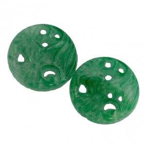 Vintage Japanese molded glass &quot;carved jade&quot; cabochon or pendant. 16mm. Pkg of 2. b11-gr-0993