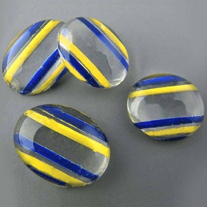 Vintage clear domed flatback intaglio with reverse carved yellow and blue stripes 16x12mm Pkg of 2. b5-656