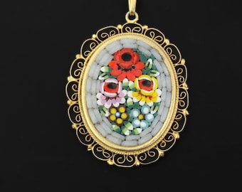 イタリア製アンティークマイクロモザイクペンダント - カラフルな