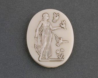 Maiden with Birds Cabochon, oval, glass, Germany. 40x30mm. Pkg 1. B5-0144-2
