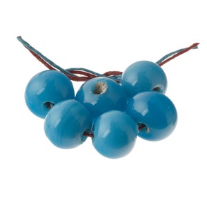 Chinese wound glass beads, opaque turquoise blue, 1920s. 10x10mm-10-12mm. 6pcs, b11-bl-2162