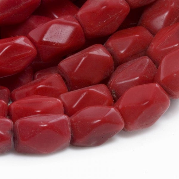 Vintage pre-WWII Czech lipstick red faceted glass ovals, 9x5mm, 10 pcs. b11-rd-0847