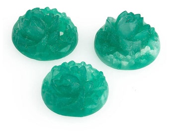 Occupied Japan molded carved jade glass flat backstones. 13mm. Pkg of 2. b5-349