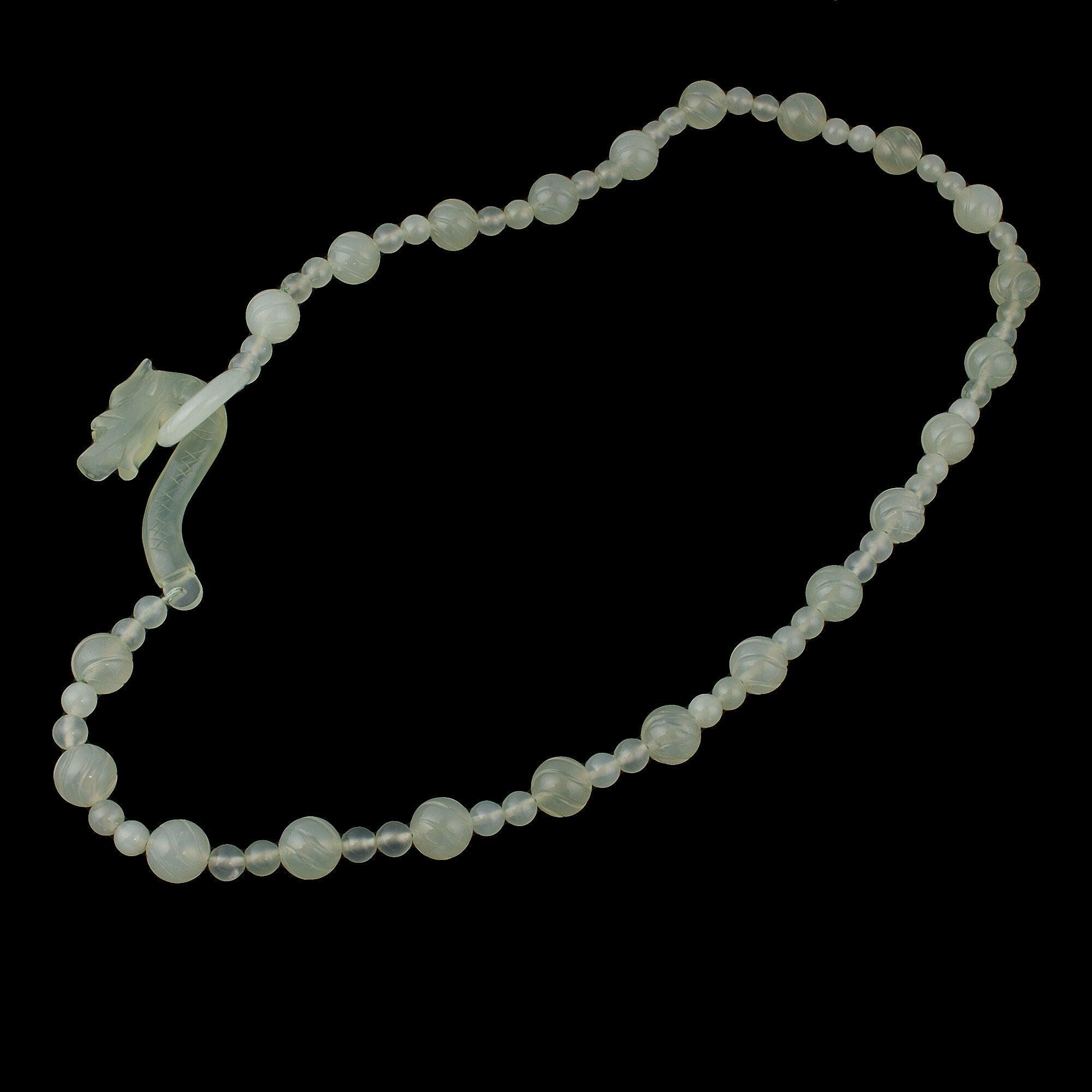 Hsiu Jade Serpentine Carved Dragon Clasp Necklace. China
