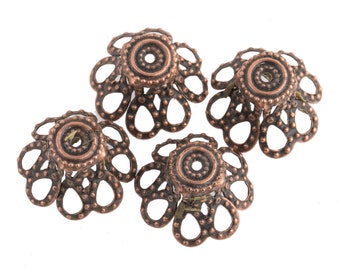 Fancy Antiqued Copper-Finish Bead Caps. 8x12mm, Turkey. Pkg. of 6. b9-0695