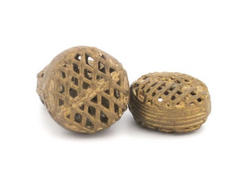 Net Disk Brass Trade Beads, handcrafted. Ghana, Africa. Pkg 1. b18-679