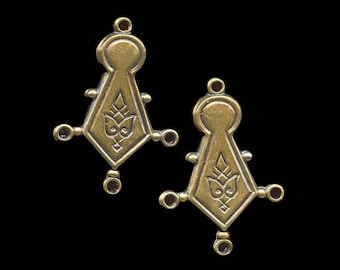 Conector de araña de latón estampado vintage, parte trasera plana (20 x 13 mm, paquete de 2)