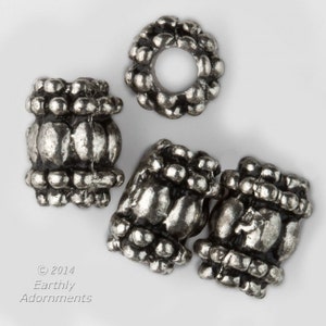 Bali style silver plated pewter tube beads. 7x6mm. Package of 10. b18-508
