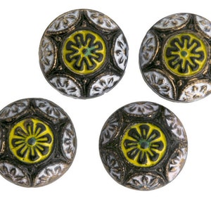 Vintage Czech pressed glass flat round &quot;mosaic&quot; cabochon, 10mm. Pkg of 4. b5-551