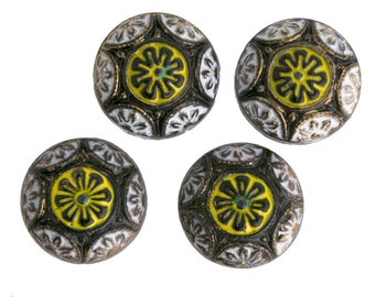 Vintage Czech pressed glass flat round "mosaic" cabochon, 10mm. Pkg of 4. b5-551