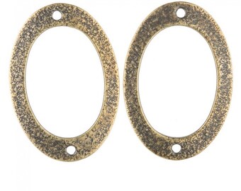 Oval ring, 2-hole brass connector,  hammer textured & oxidized 22x26mm. Pkg of 4. b9-2409