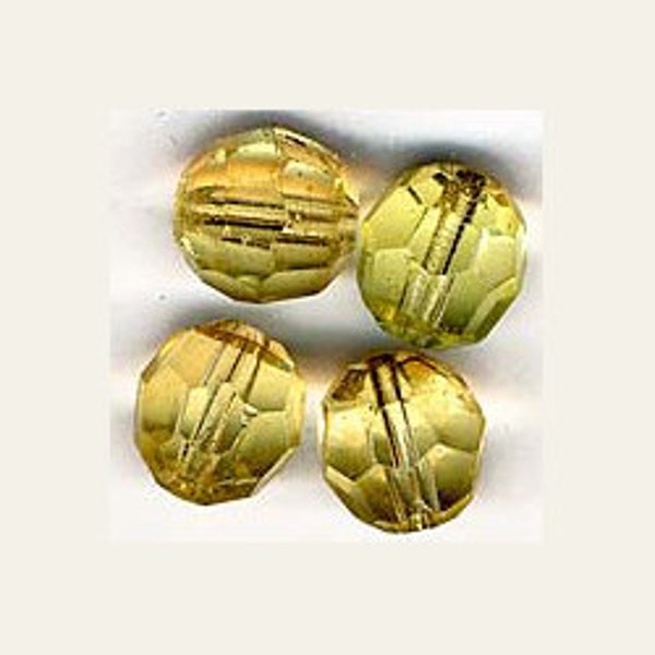 Vintage German faceted jonquil glass rounds. 9mm. Pkg of 10. b11-yo-0764