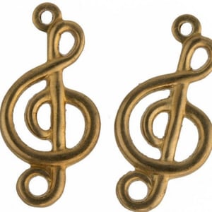Brass treble clef pendant. 18mm length. Pkg. of 2. b9-0544