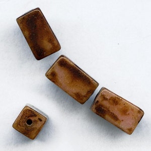 Vintage Czech picasso-finish glass rectangles. 10x5mm. Pkg of 6. b11-br-0752