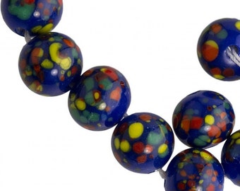 Vintage Japanese multi-color crumb glass beads. 9mm. Pkg of 6. b11-bl-0890