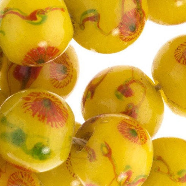 Chinese wound glass Eye Beads. Red on opaque yellow. 12mm. Pkg of 4. B11-YO-0698