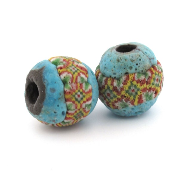 Blue and Multicolor Checkerboard Islamic Bead, replica. Indonesia. Pkg 1. b1-2094