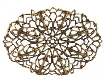 Oxidized brass stamped filigree pendant . 60x45mm Pkg. of 1.  b9-0623