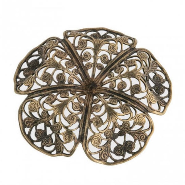 Oxidized brass filigree in a buttercup shape. 45x15mm. Sold individually. b9-0575