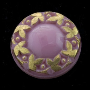 Vintage molded glass flat back cabochon with a ring of gold leaf decor. West Germany 18mm 2 pcs. b5-758