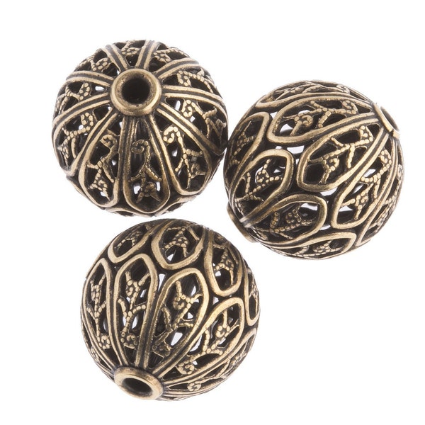 Superb quality oxidized brass filigree bead. 14x13mm. Pkg of  1. b18-0340