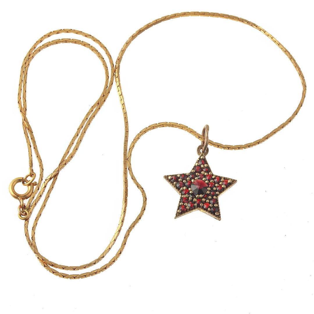Pendentif Vintage Grenats De Bohème Rouge Monté Sur Vermeil - Bijou Joaillerie - Modèle N7617