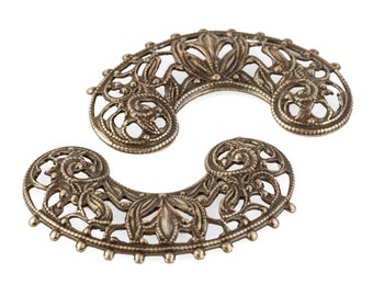 Vintage solid raw  brass stamped filigree. 30x20mm Pkg. of 2. b9-0872