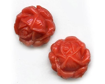 Vintage molded coral glass rose stone 20mm pkg of 1. b5-577-2