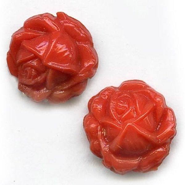 Vintage molded coral glass rose stone 20mm pkg of 1. b5-577-2