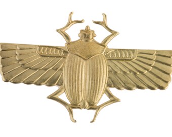 Vintage Egyptian Revival Solid Raw Brass Stamping of a WInged Scarab. 65x45mm. Sold Individually. b9-2298