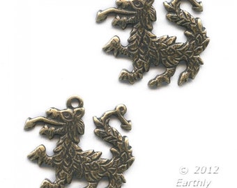 Oxidized stamped brass Chinese dragon charm. 14x15mm Pkg. of 2. b9-0824