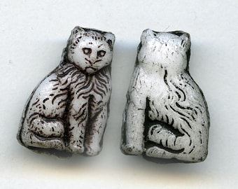 Vintage Oostenrijkse kattenkralen van gegoten glas, 15 x 10 mm, verpakking van 4. b11-bw-0931