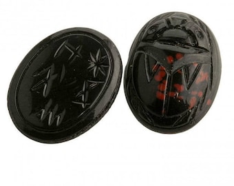 Escarabajo de vidrio azabache vintage con motas y herederos. 16x12mm Pkg de 1. b5-0138g