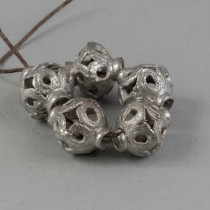 Vintage tribal style hollow silver plated beads. 14.5x12.25mm. Pkg5 . b18-694