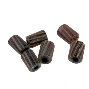 Vintage black glass and aventurine striped cylinders. 10mm. Pkg of 6. b11-br-0702