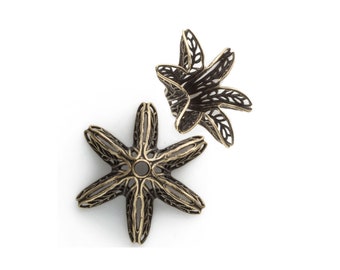 Oxidized brass filigree florette fluted bead cap. 12x26mm. Pkg of 2. b9-0562