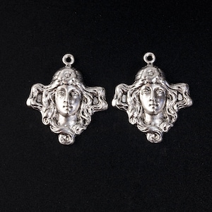 Art Nouveau style silver plated brass charm. 22x27mm Pkg. of 2. b9-0525s