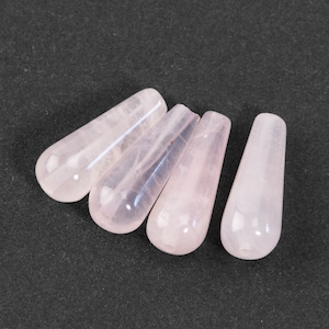 Natural Rose Quartz hand cut teardrop beads. 16x6mm. Vintage stock 1980s. 2 matched pairs. 1980s . b4-ros342